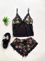 Pijama scurta dama sexy 2 piese Elisa imprimeu floral si dantela - imagine 3
