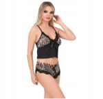 Pijama scurta sexy scurta dama Linda neagra cu imprimeu leopard si dantela - imagine 2