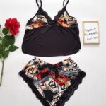 Pijama scurta sexy dama Elisa  negru color - imagine 2