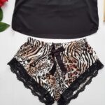 Pijama scurta sexy scurta dama Linda neagra cu imprimeu leopard si dantela - imagine 4